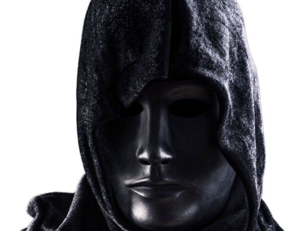masque capuche noir effrayant sombre personne mysterieuse anonyme satanique culte secte humanoide