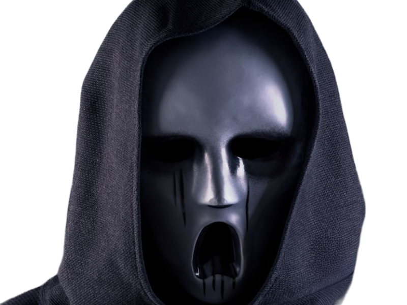 masque capuche noir effrayant sombre personne mysterieuse anonyme satanique culte secte humanoide pleure