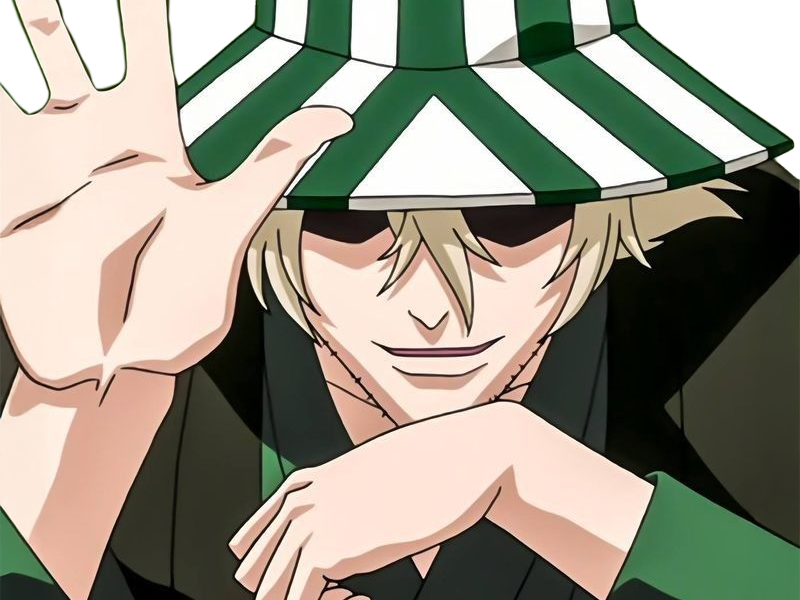 kisuke urahara bleach anime manga shinigami capitaine 12eme-division exile scientifique chapeau homme cheveux-blonds yeux-gris