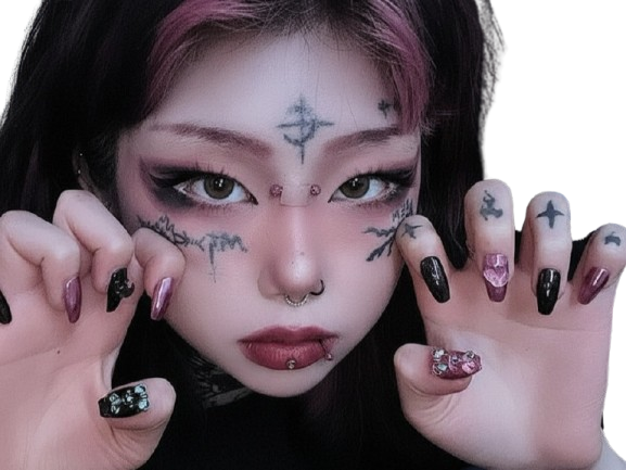 fille femme nyan chat chatte mignonne grunge emo maquillage asiat japonaise chinoise cheveux roses knifos