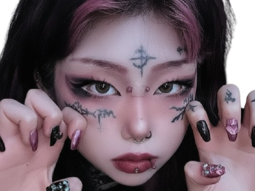 fille femme nyan chat chatte mignonne grunge emo maquillage asiat japonaise chinoise cheveux roses knifos