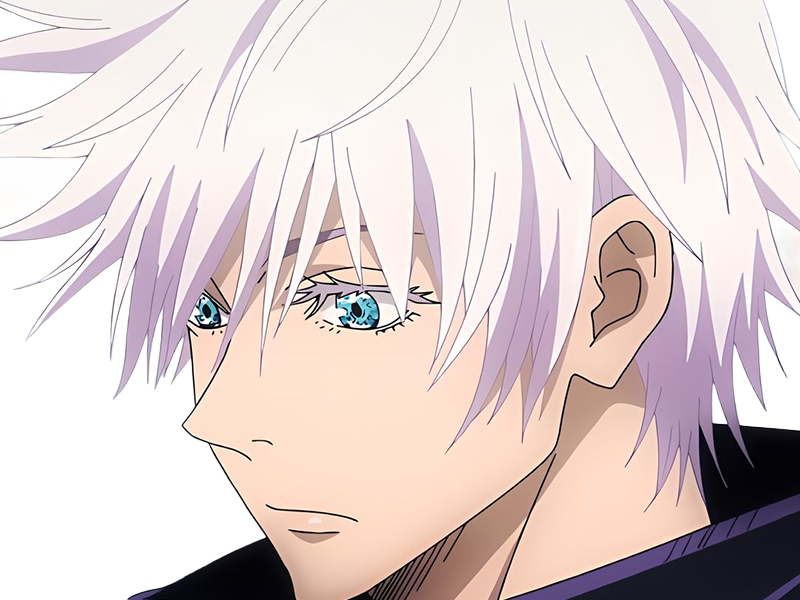 satoru gojo exorciste professeur classe-s jujutsu kaisen jjk anime manga homme le-plus-fort sans-bandeau cheveux-blancs yeux-bleus