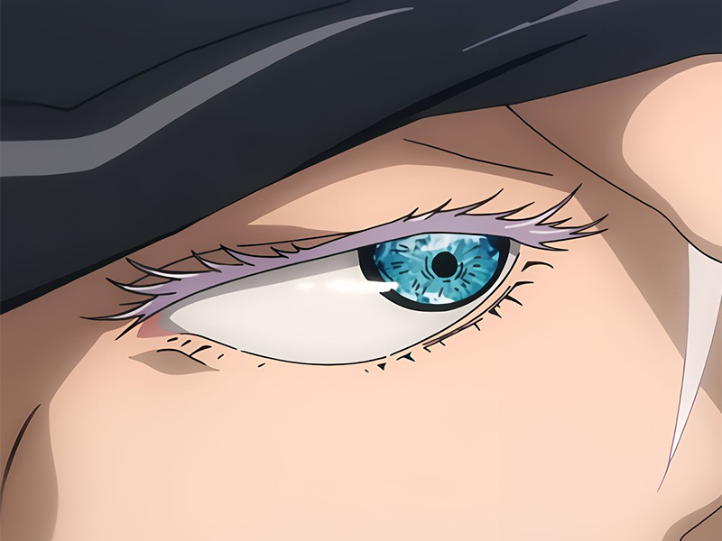 satoru gojo exorciste professeur classe-s jujutsu kaisen jjk anime manga homme le-plus-fort sans-bandeau cheveux-blancs yeux-bleus