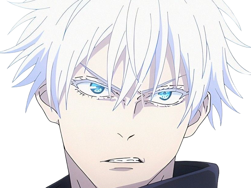 satoru gojo exorciste professeur classe-s jujutsu kaisen jjk anime manga homme le-plus-fort sans-bandeau cheveux-blancs yeux-bleus