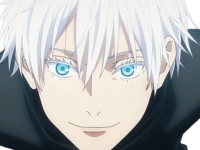 satoru gojo exorciste professeur classe-s jujutsu kaisen jjk anime manga homme le-plus-fort sans-bandeau cheveux-blancs yeux-bleus