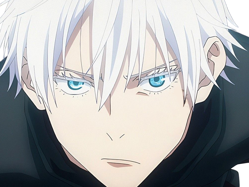 satoru gojo exorciste professeur classe-s jujutsu kaisen jjk anime manga homme le-plus-fort sans-bandeau cheveux-blancs yeux-bleus