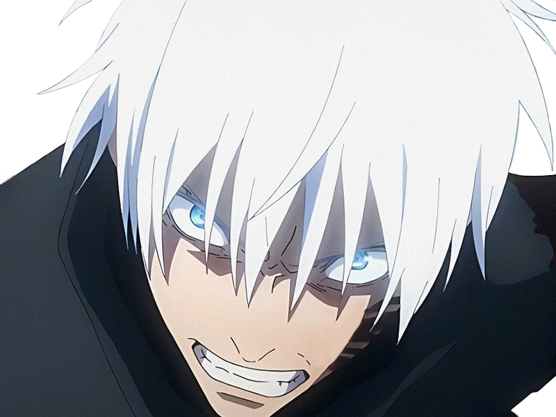 satoru gojo exorciste professeur classe-s jujutsu kaisen jjk anime manga homme le-plus-fort sans-bandeau cheveux-blancs yeux-bleus