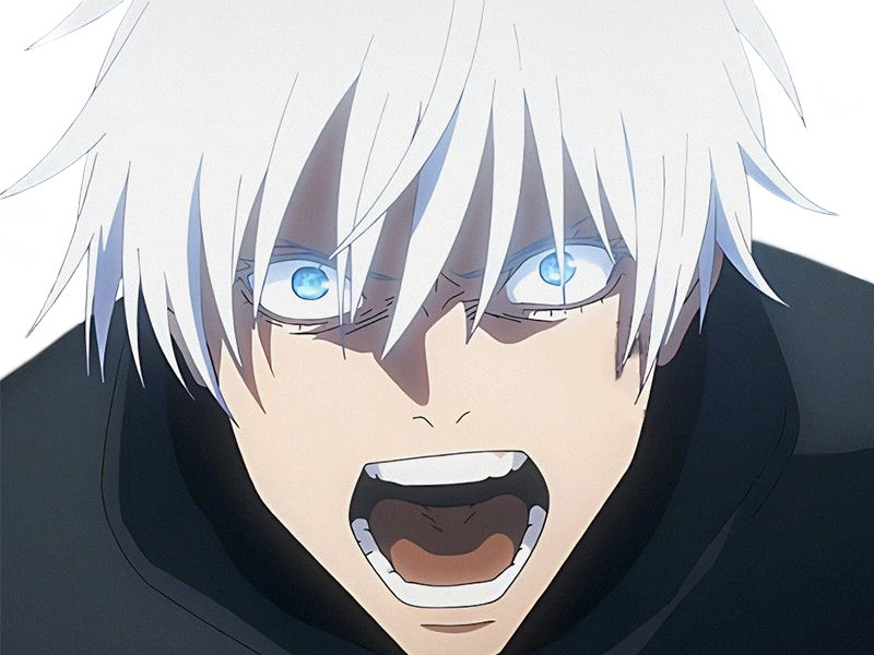 satoru gojo exorciste professeur classe-s jujutsu kaisen jjk anime manga homme le-plus-fort sans-bandeau cheveux-blancs yeux-bleus