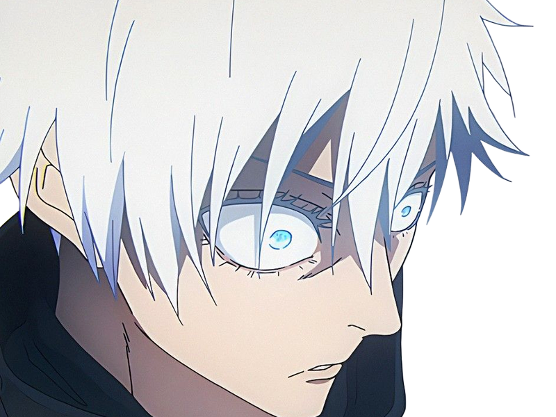 satoru gojo exorciste professeur classe-s jujutsu kaisen jjk anime manga homme le-plus-fort sans-bandeau cheveux-blancs yeux-bleus