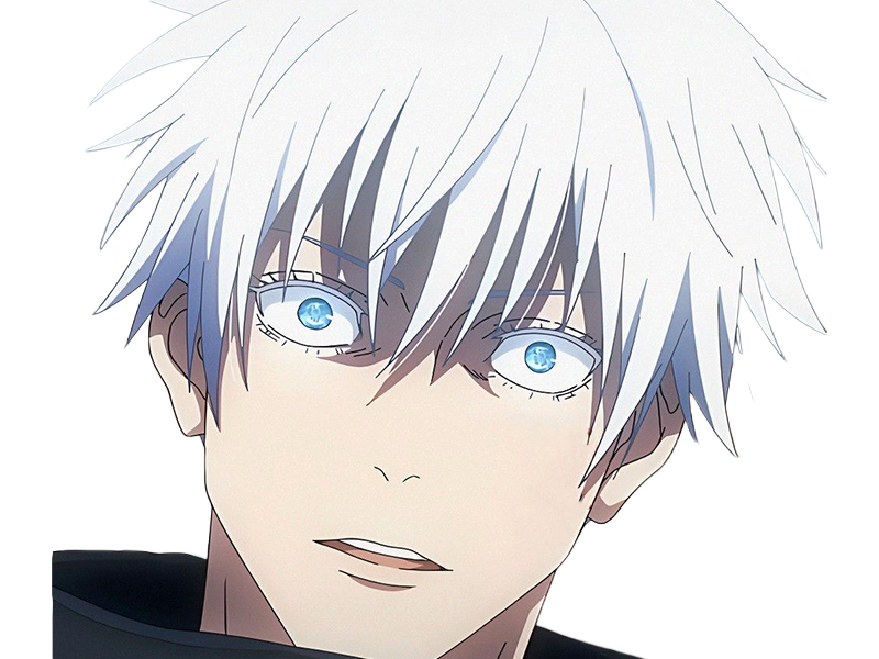 satoru gojo exorciste professeur classe-s jujutsu kaisen jjk anime manga homme le-plus-fort sans-bandeau cheveux-blancs yeux-bleus