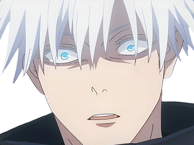 satoru gojo exorciste professeur classe-s jujutsu kaisen jjk anime manga homme le-plus-fort sans-bandeau cheveux-blancs yeux-bleus