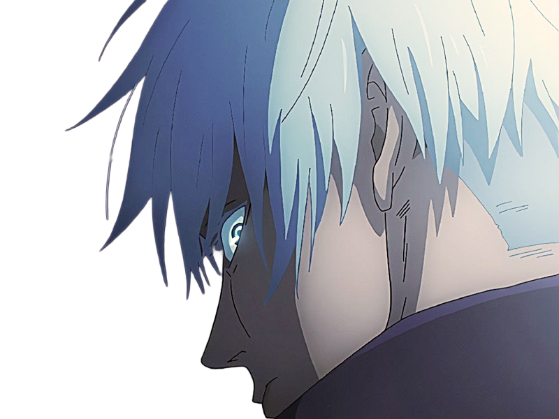 Sticker satoru gojo exorciste professeur classe s jujutsu kaisen jjk anime manga homme le plus fort sans bandeau cheveux blancs yeux bleus par Dark-63