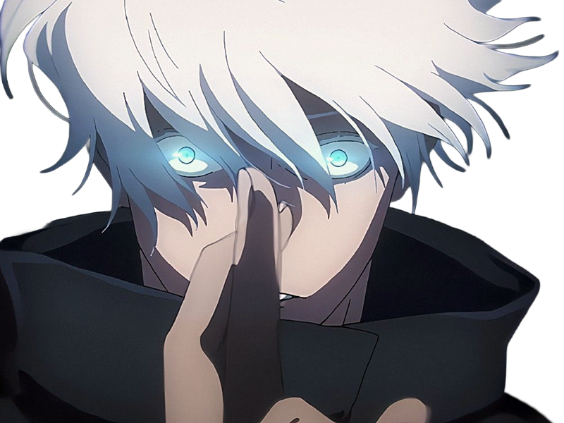 satoru gojo exorciste professeur classe-s jujutsu kaisen jjk anime manga homme le-plus-fort sans-bandeau cheveux-blancs yeux-bleus