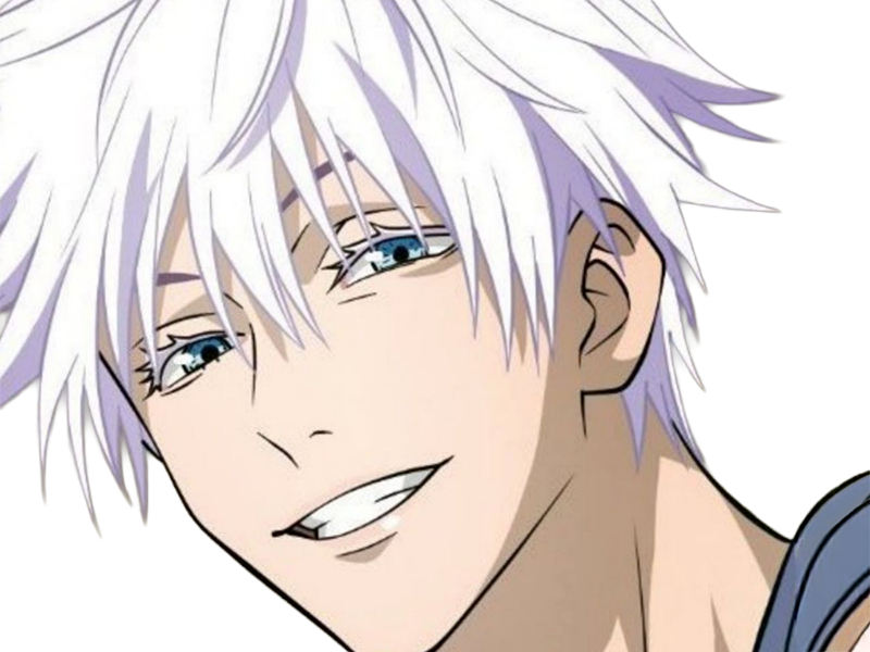 satoru gojo exorciste professeur classe-s jujutsu kaisen jjk anime manga homme le-plus-fort sans-bandeau cheveux-blancs yeux-bleus