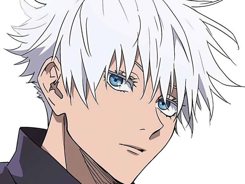 satoru gojo exorciste professeur classe-s jujutsu kaisen jjk anime manga homme le-plus-fort sans-bandeau cheveux-blancs yeux-bleus