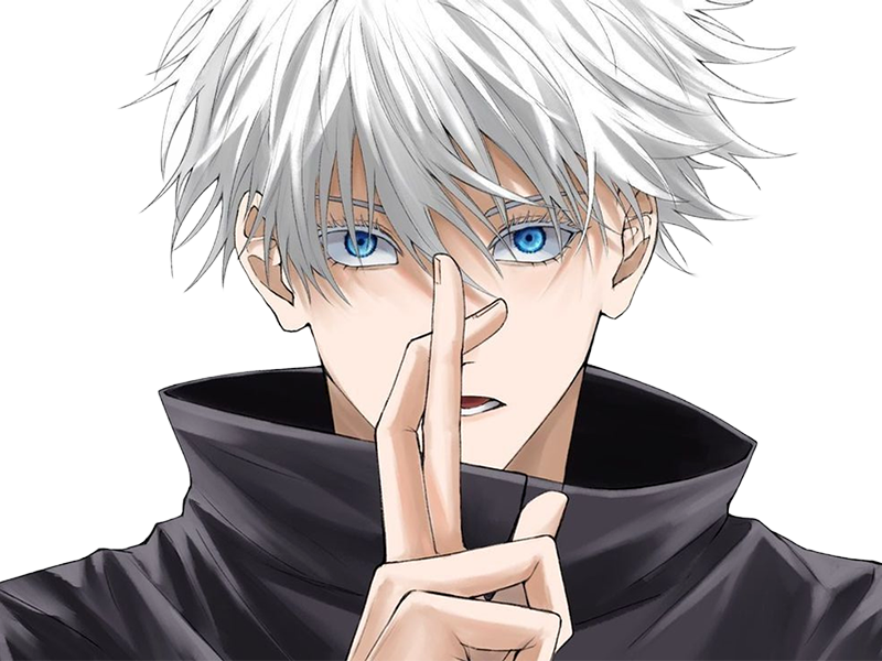 satoru gojo exorciste professeur classe-s jujutsu kaisen jjk anime manga homme le-plus-fort sans-bandeau cheveux-blancs yeux-bleus