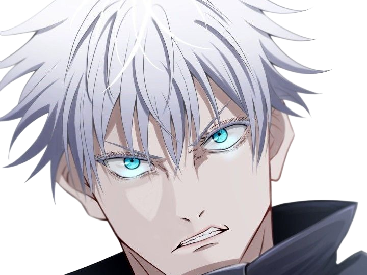 satoru gojo exorciste professeur classe-s jujutsu kaisen jjk anime manga homme le-plus-fort sans-bandeau cheveux-blancs yeux-bleus