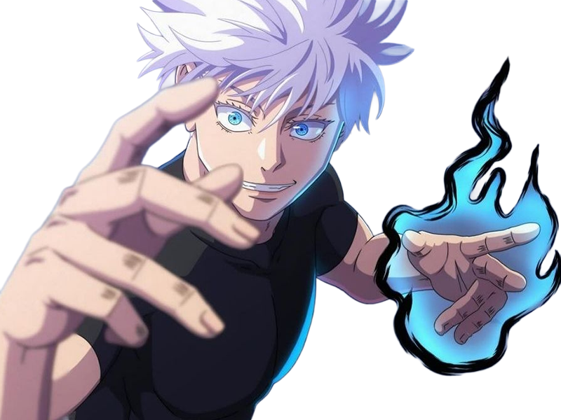 satoru gojo exorciste professeur classe-s jujutsu kaisen jjk anime manga homme le-plus-fort sans-bandeau cheveux-blancs yeux-bleus