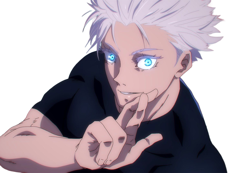 satoru gojo exorciste professeur classe-s jujutsu kaisen jjk anime manga homme le-plus-fort sans-bandeau cheveux-blancs yeux-bleus