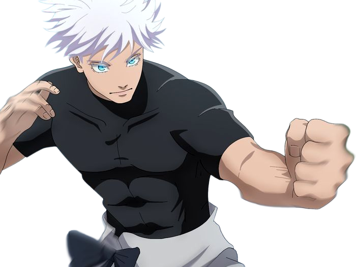 satoru gojo exorciste professeur classe-s jujutsu kaisen jjk anime manga homme le-plus-fort sans-bandeau cheveux-blancs yeux-bleus