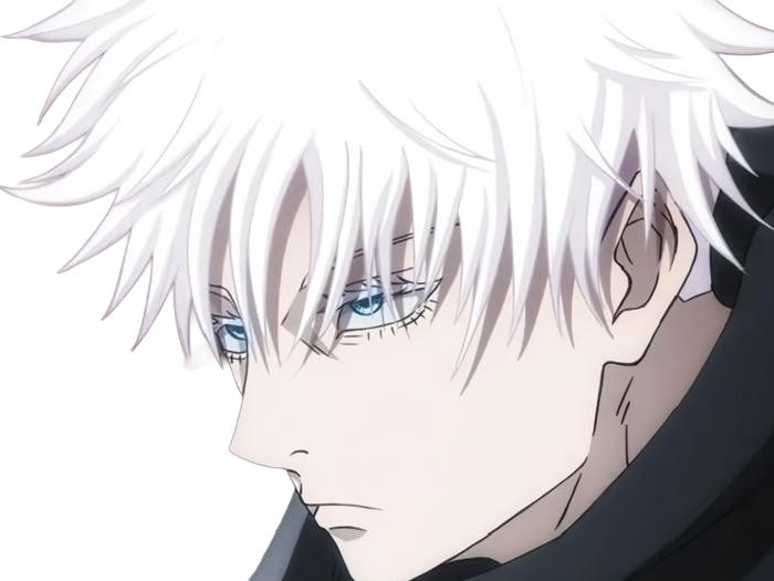 satoru gojo exorciste professeur classe-s jujutsu kaisen jjk anime manga homme le-plus-fort sans-bandeau cheveux-blancs yeux-bleus