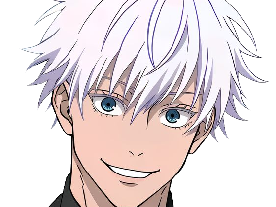 satoru gojo exorciste professeur classe-s jujutsu kaisen jjk anime manga homme le-plus-fort sans-bandeau cheveux-blancs yeux-bleus