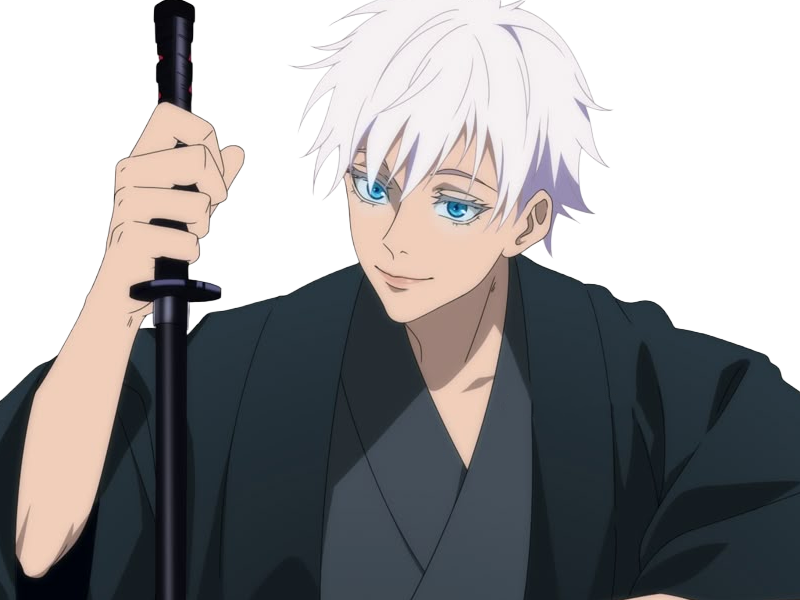 satoru gojo exorciste professeur classe-s jujutsu kaisen jjk anime manga homme le-plus-fort sans-bandeau cheveux-blancs yeux-bleus