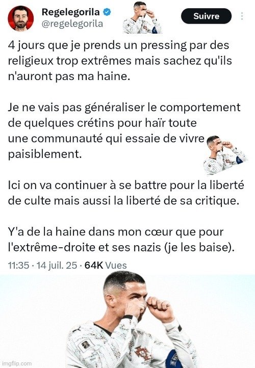 regelegorila tweeter tweet x rage pleure chiale religion extreme haine politique