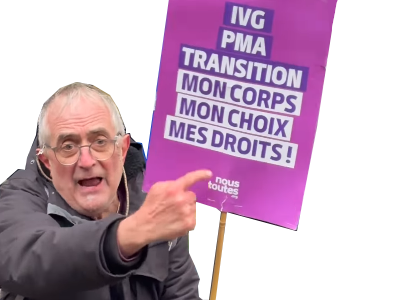 boomer vieux con pancarte hippie 68ard mai 68 ivg pma trans feministe cuck lfi gauchiste