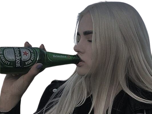 fille alcool biere heineken femme meuf boit boire drunk jolie grunge emo alt belle knifos