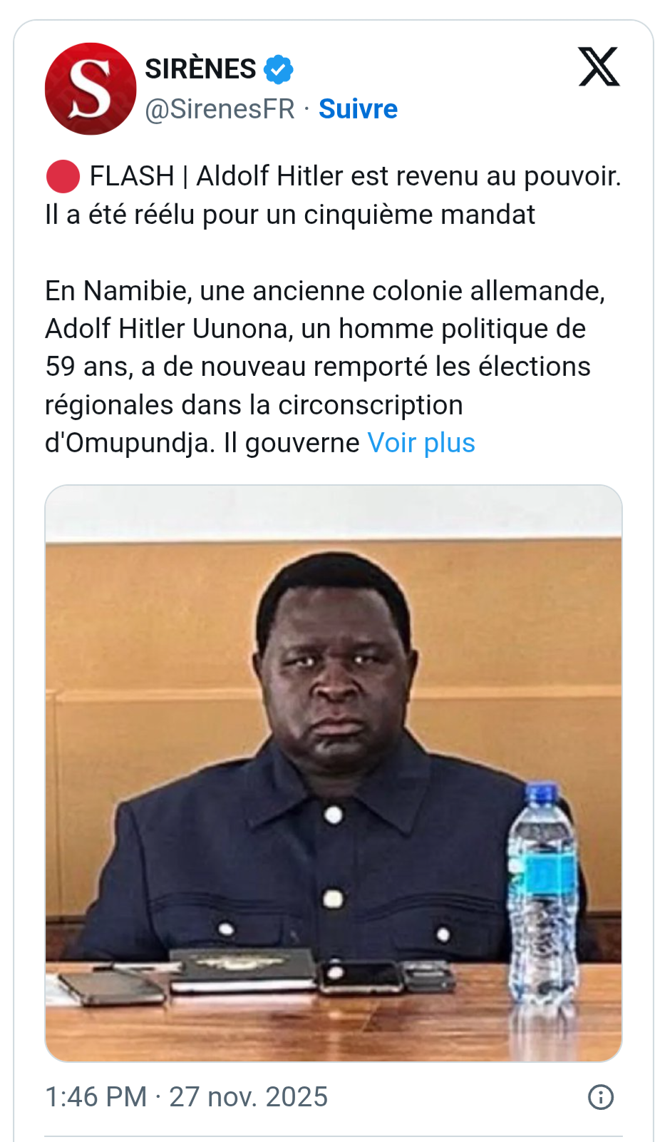 adolf hitler namibie election colonie allemande tweeter x tweet