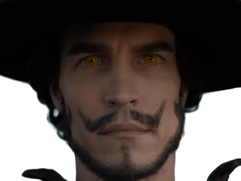 dracule mihawk oeil-de-faucon epeiste one piece live action netflix homme yeux-jaunes cheveux-noirs steven ward sud-africain