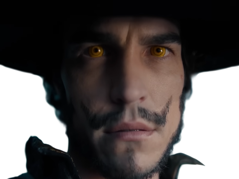 dracule mihawk oeil-de-faucon epeiste one piece live action netflix homme yeux-jaunes cheveux-noirs steven ward sud-africain