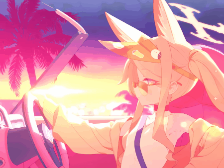 seia swimsuit blue archive lobby theme voiture coucher soleil lunettes badass style gif kikoojap synthwave