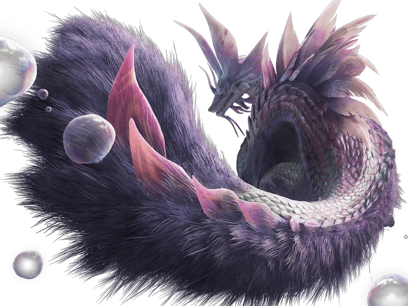 mizutsune tamamitsune monster hunter mh leviathan renard eau bulles creature elegante gracieuse yeux-bleus ecailles-roses 4eme-generation