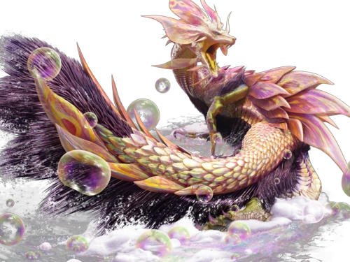mizutsune tamamitsune monster hunter mh leviathan renard eau bulles creature elegante gracieuse yeux-bleus ecailles-roses 4eme-generation