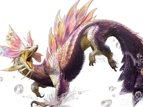 mizutsune tamamitsune monster hunter mh leviathan renard eau bulles creature elegante gracieuse yeux-bleus ecailles-roses 4eme-generation