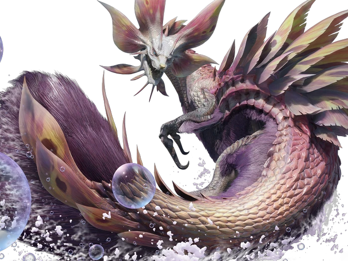 mizutsune tamamitsune monster hunter mh leviathan renard eau bulles creature elegante gracieuse yeux-bleus ecailles-roses 4eme-generation