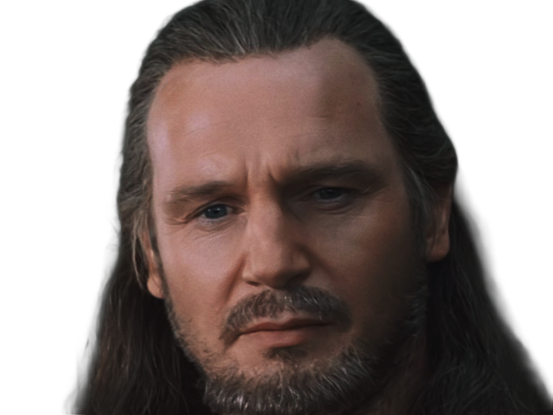 Sticker qui gon jinn star wars sw episode i ep1 la menace fantome the phantom menace maitre jedi gris cheveux bruns yeux bleus liam neeson par Dark-63