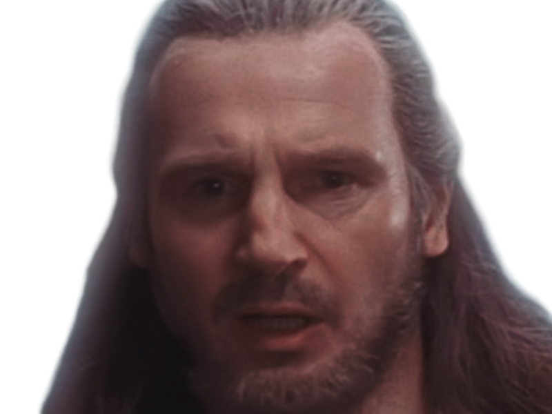 Sticker qui gon jinn star wars sw episode i ep1 la menace fantome the phantom menace maitre jedi gris cheveux bruns yeux bleus liam neeson par Dark-63