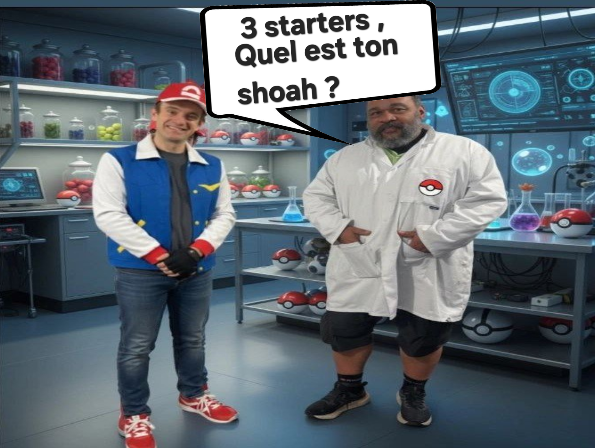 dieudo dieudonne pokemon professeur chen cohen sacha bourg palette starter starters choix shoah laboratoire