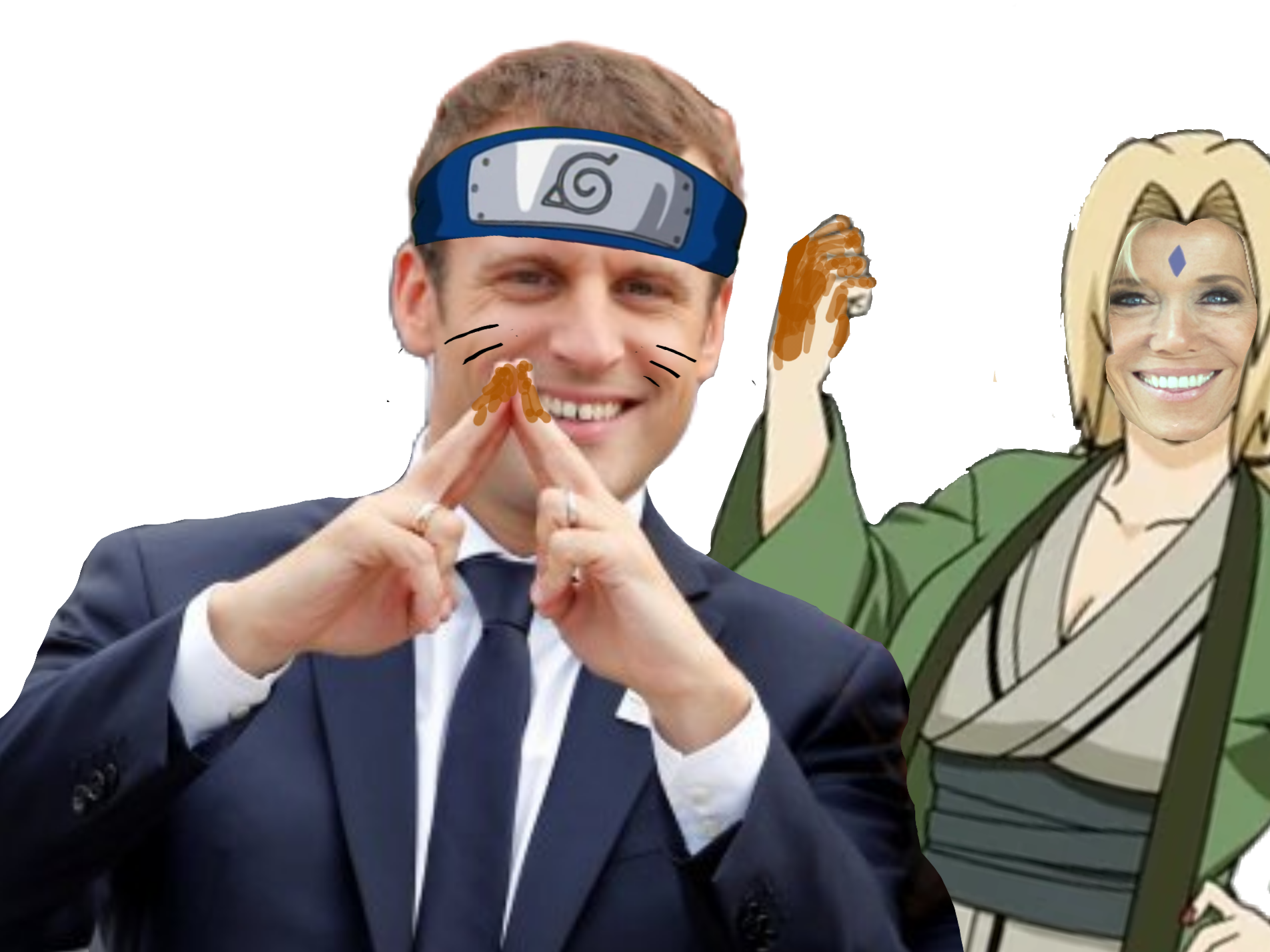 emmanuel macron president naruto konoha ninja shinobi ninjutsu jutsu hokage tsunade brigitte trap fist caca