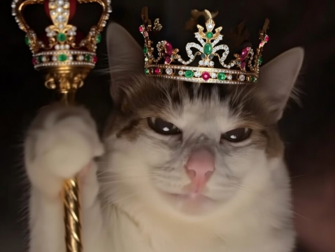 chat cat suspect bizarre tarax mignon maredioa regard menace roi couronne empereur royal bijoux spectre