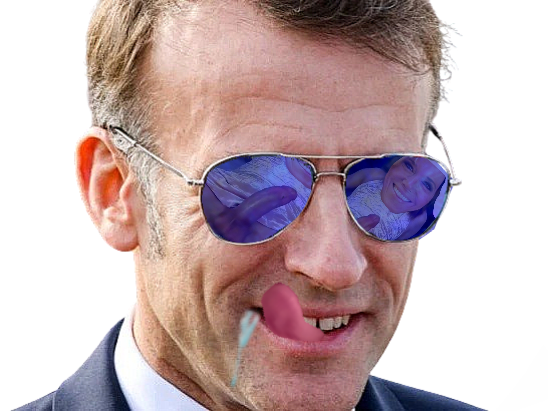 emmanuel macron lunettes bleues aviator ray ban reflet brigitte shemale bande erection bave langue
