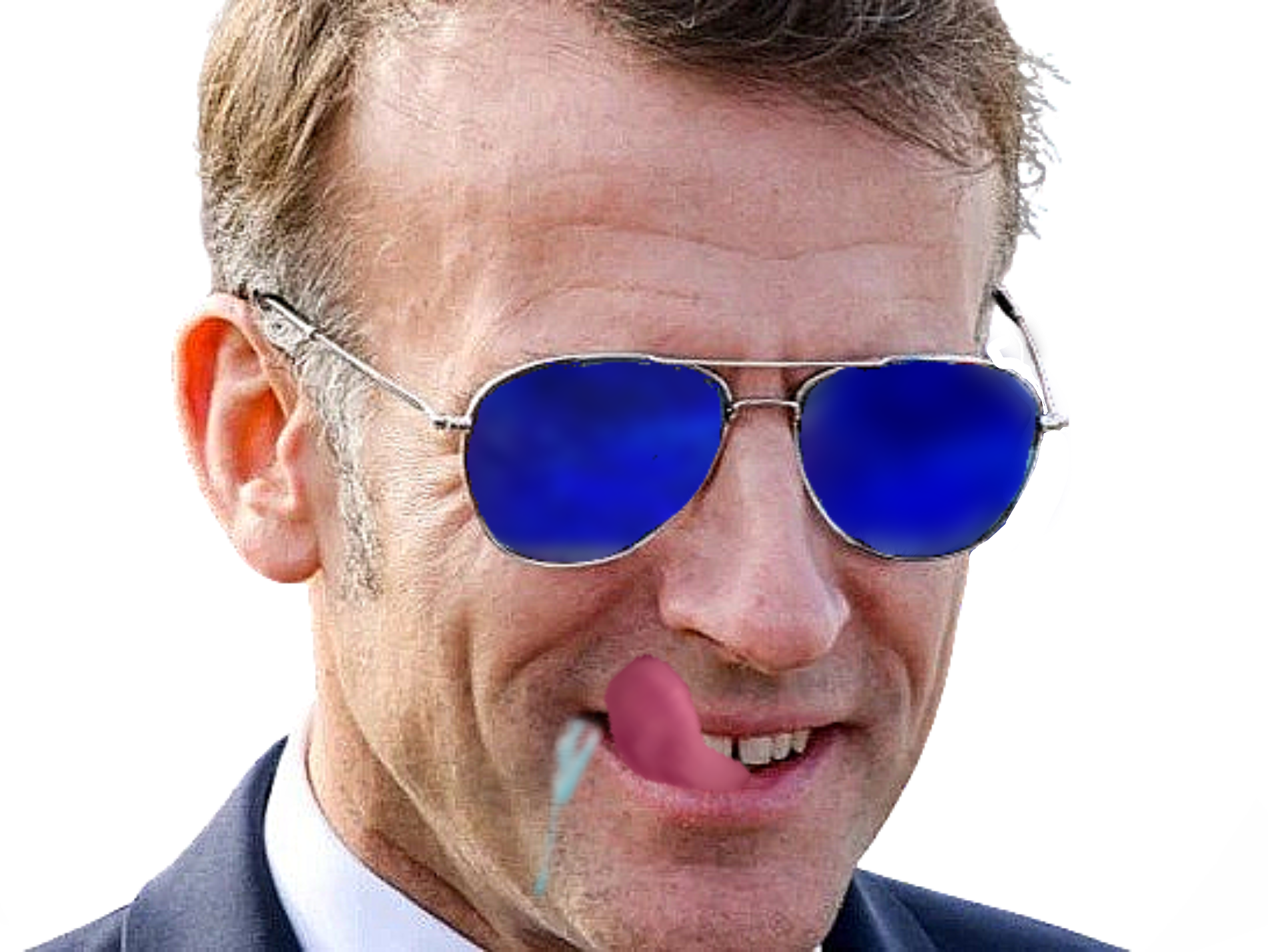 emannuel macron lunettes bleues ray-ban aviator top gun langue bave sans reflet safe for work