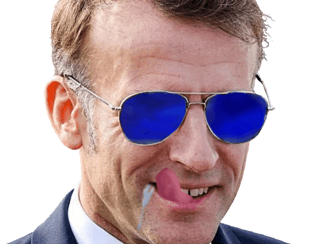 emannuel macron lunettes bleues ray-ban aviator top gun langue leche levre bave anime gif