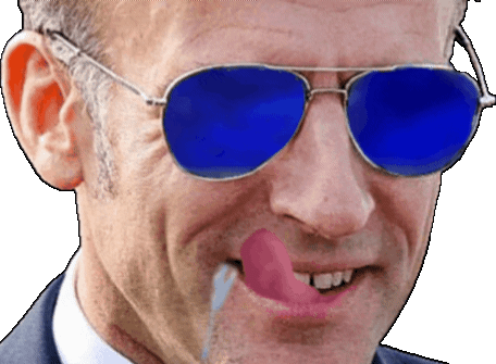 emannuel macron lunettes bleues ray-ban aviator top gun langue leche levre bave anime zoom gif