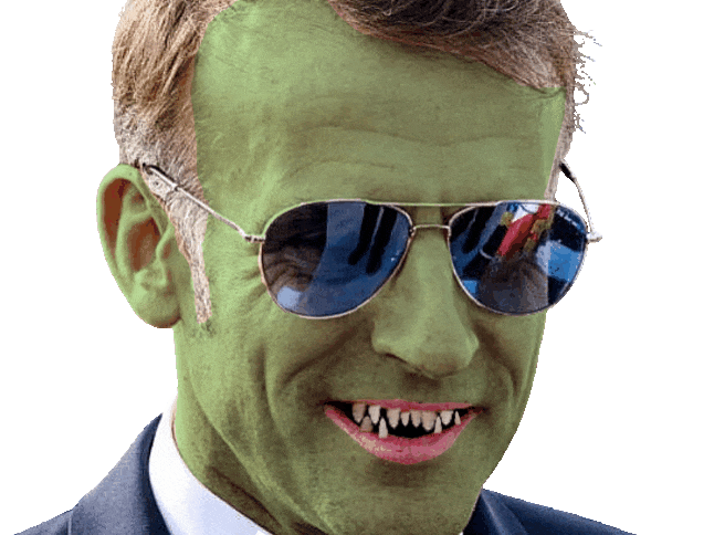 emannuel macron lunettes bleues ray-ban aviator top gun reptilien humanoide serpent shapeshifter camouflage langue gif