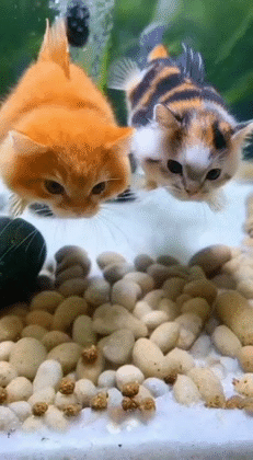 gato meow miaou mao katz kitty aqua fish pescado psari nemo globe nage swim flotte