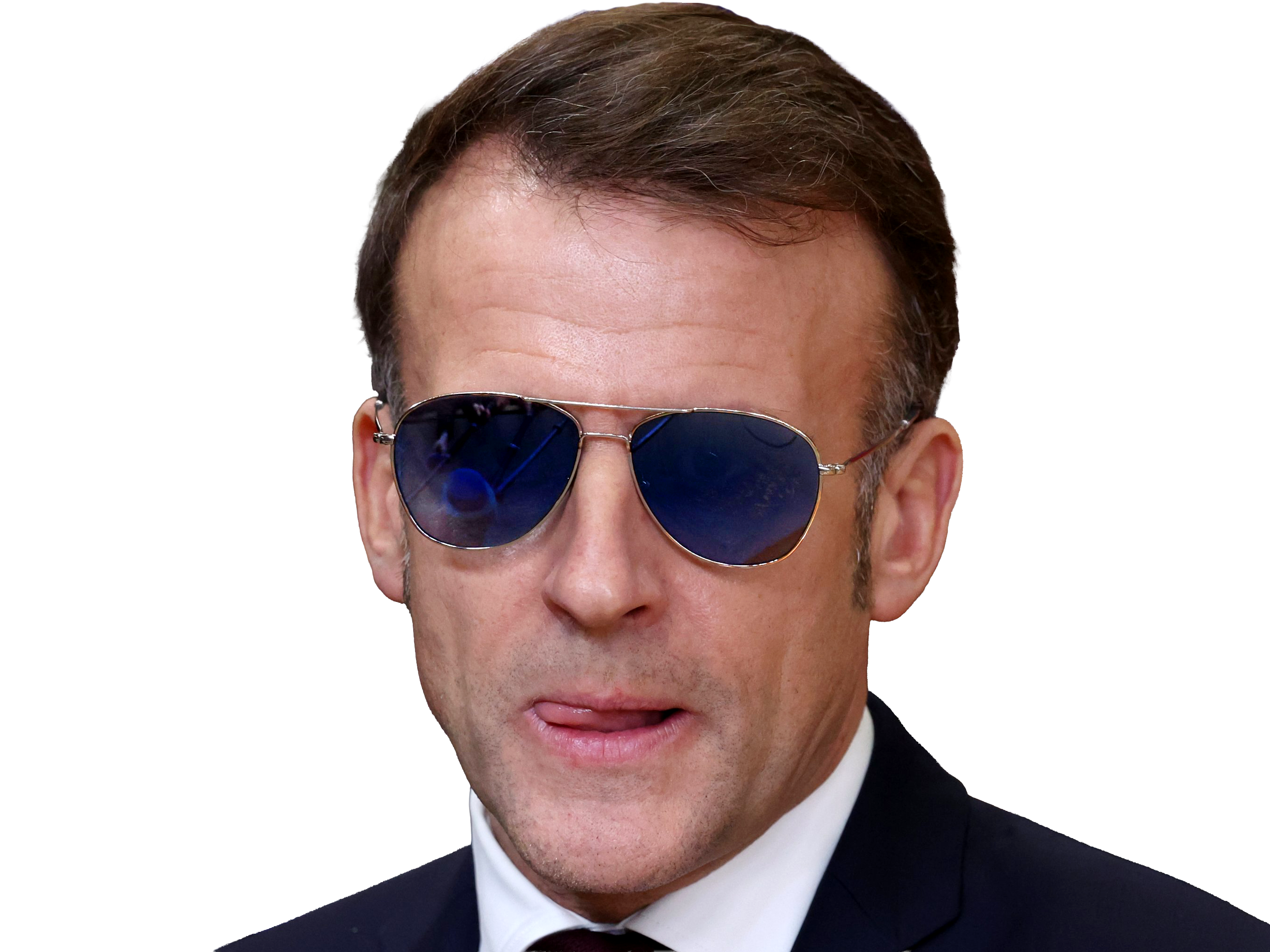 macron lunettes soleil president lrem europe guerre for sure rire sourire zoom langue